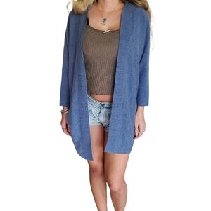 Halogen 100% Cashmere Dusty Blue Open-Front Knit Cardigan Sweater